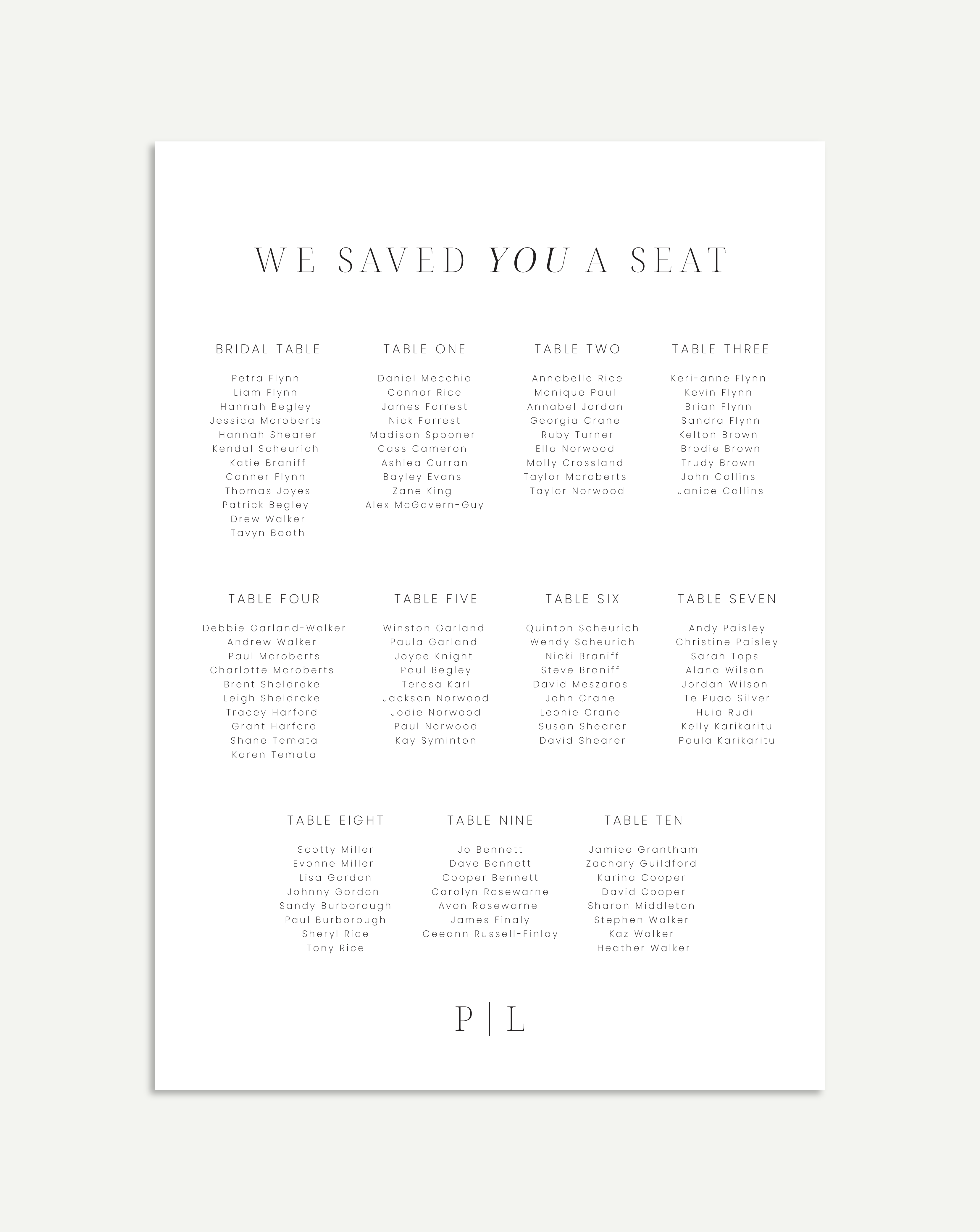 Petra Seating Chart